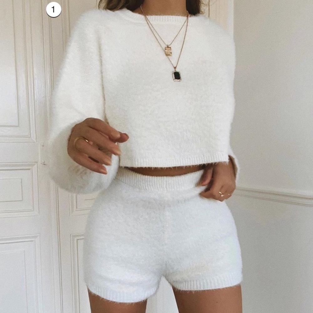 Fashion Nova Felicia Fuzzy Short Set - Ivory